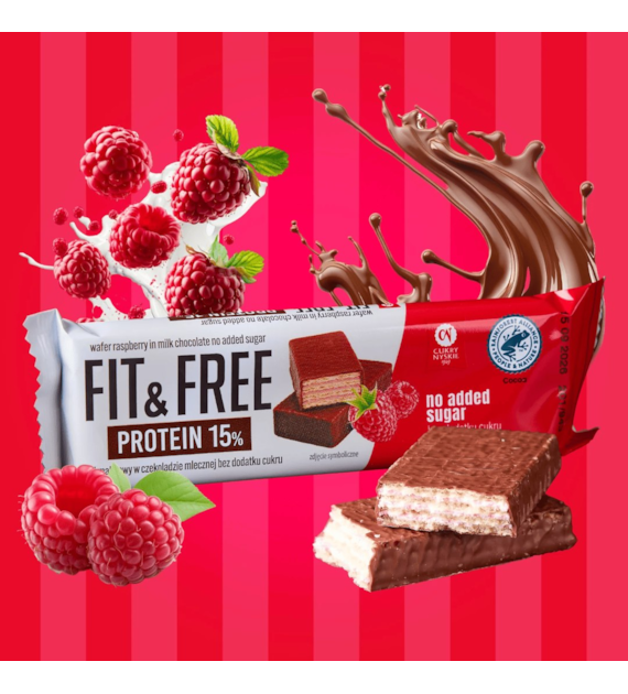 CUKRY NYSKIE FIT&FREE PROTEIN BAR 40g RASPBERRY