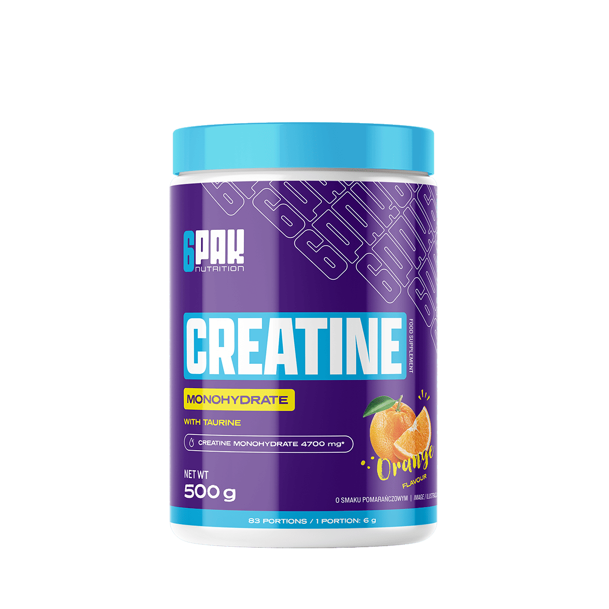 6PAK CREATINE MONOHYDRATE 500g JAR ORANGE